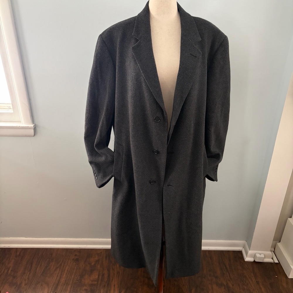 London Fog Wool Houndstooth Gray Long Pea Coat 46L